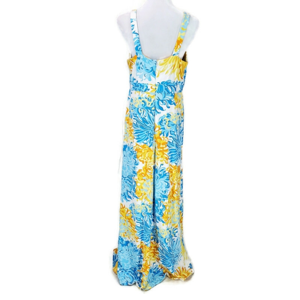 J. McLaughlin Floral Maxi Dress Size L Blue Yellow Sleeveless V Neck - Picture 3 of 12